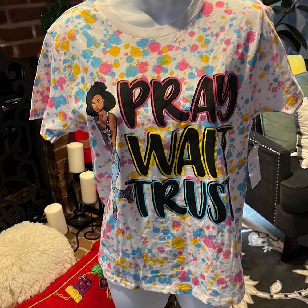 On Fire Multi Color TShirt with cute tie opening in back! Size:Medium NWT
